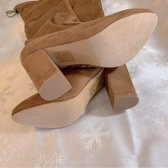 NWOT Love Athena Over the Knee Boots Nia 3.5” Heel Tan Vegan Suede Sz 6.5 - Picture 5 of 6